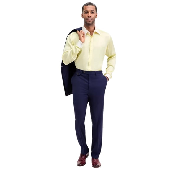 Tayion Mens Classic fit Dress Pants 36 / 34 Navy Blue Solid Stretch