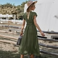 thumbnail image 5 of Summer Dresses for Women Maxi Dress V-Neck High Waist Short Sleeve Fashion Women'S Dress Front Slit Skirt, 5 of 6