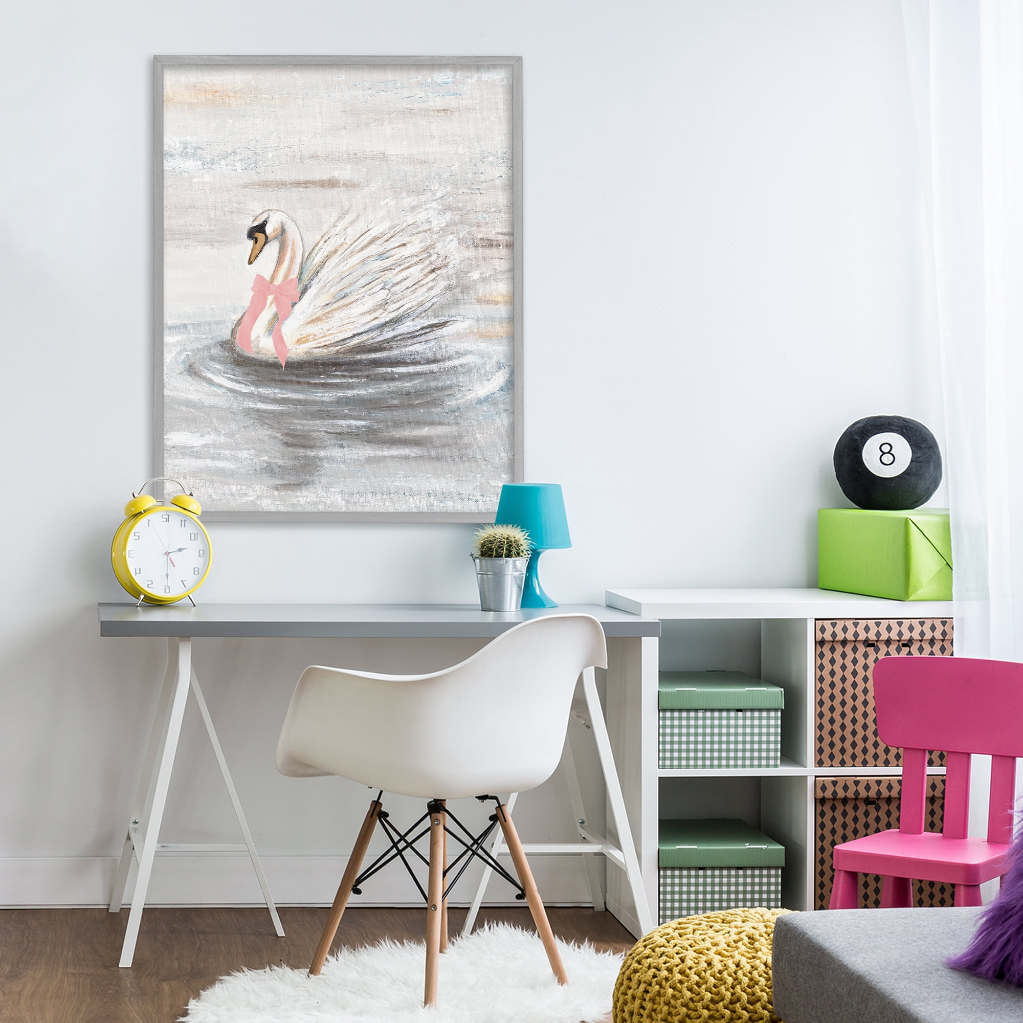 Stupell Industries Swan With Pink Bow & Ripples Gray Framed Giclee Art, design by Patricia Pinto