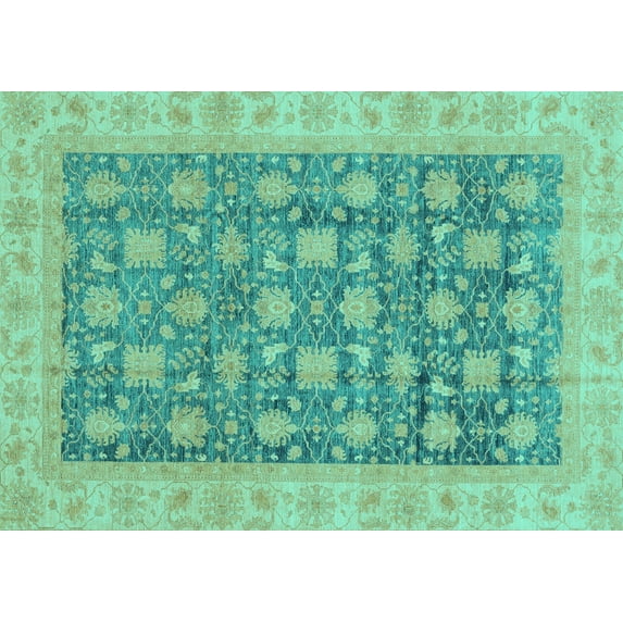 Ahgly Company Indoor Rectangle Oriental Turquoise Blue Modern Area Rugs, 4' x 6'