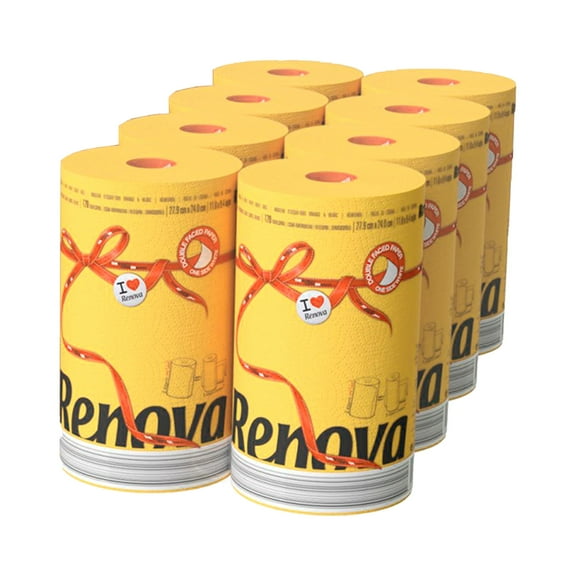 Renova Yellow Paper Towels, 8 Rolls, 120 Sheets Per Roll
