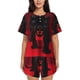 thumbnail image 1 of Balery Black Panther Red Background Conjunto de Pijama para Mujer con Estampado, Dos Piezas de Manga Corta y Shorts, Ropa de Dormir Suave con Cuello Redondo y Bolsillos-Small, 1 of 1