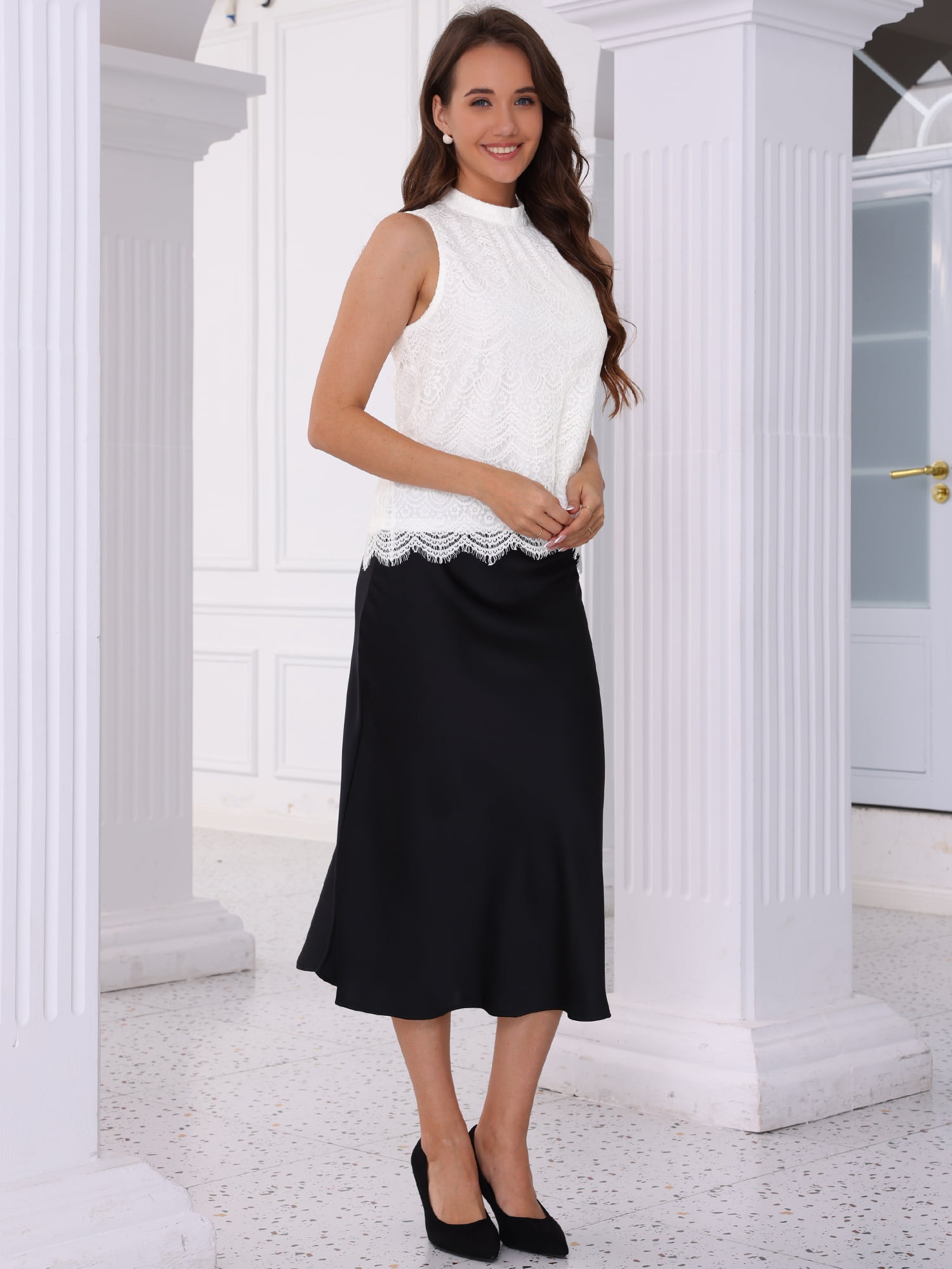 DARING DIVA Women's Sleeveless Halter Mock Neck Elegant Blouses XL White