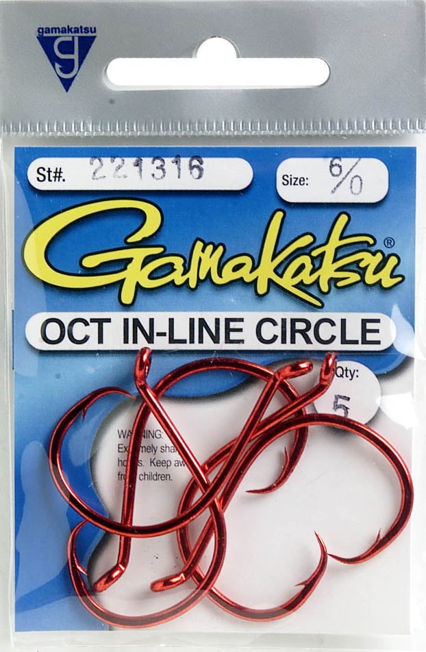 Gamakatsu 221315 Octopus Circle Red Fishing Fish Hooks Size 5/0 6 Pack