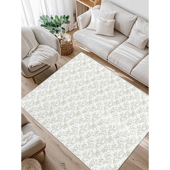 Sage Green Flowers Area Rug for Bedroom 4x6 Ft Branches Plants Super Soft fuzzy Throw Rug Non-Slip Fluffy Plush Indoor Floor Carpet for Living Room Nursery Home Decor