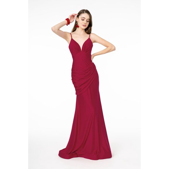 Women's Elizabeth K Long Bodycon Dress Mermaid Evening Elegant Gown Gl1815 Burgundy Size XL