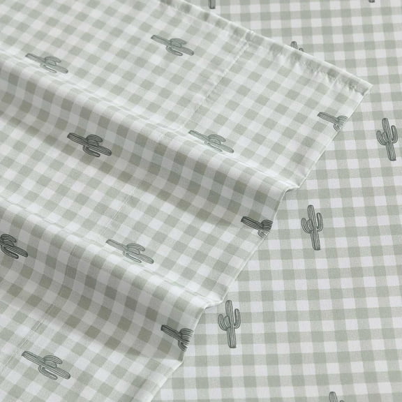 Wrangler Cactus Gingham Green Twin Sheet Set