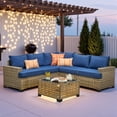 thumbnail image 3 of Ovios 6-Piece Outdoor Patio Furniture Set with Solar-Powered Lighted Coffee Table, All-Weather Wicker L-Shaped Sectional Sofa, Navy Blue, 3 of 12