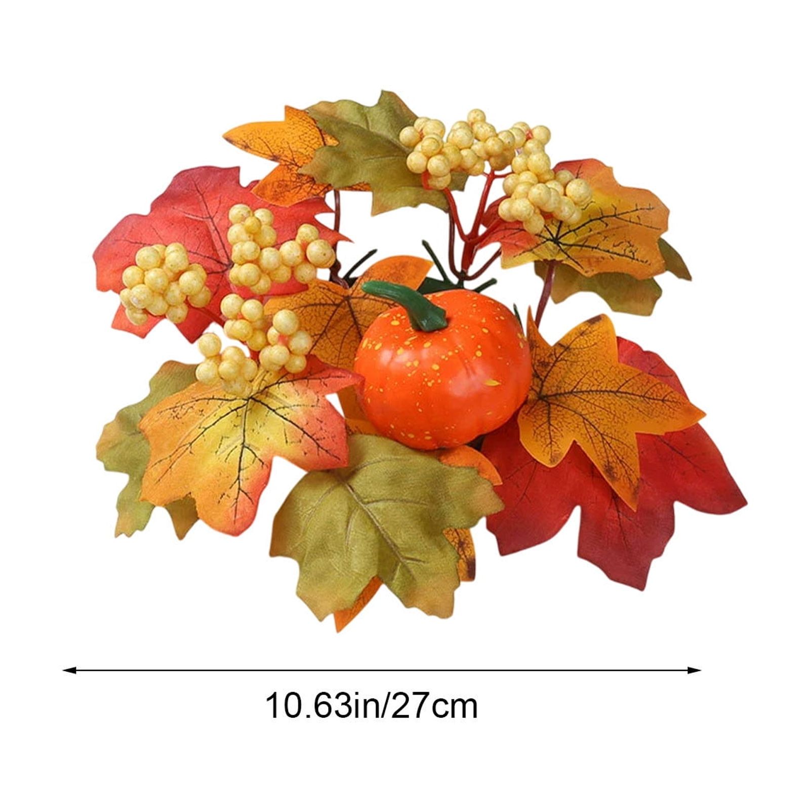 Couronne D'Automne Avec Bougie - Décoration Porte Ou Table - Feuilles Artificielles Et Grenades - Pour Halloween, Thanksgiving
