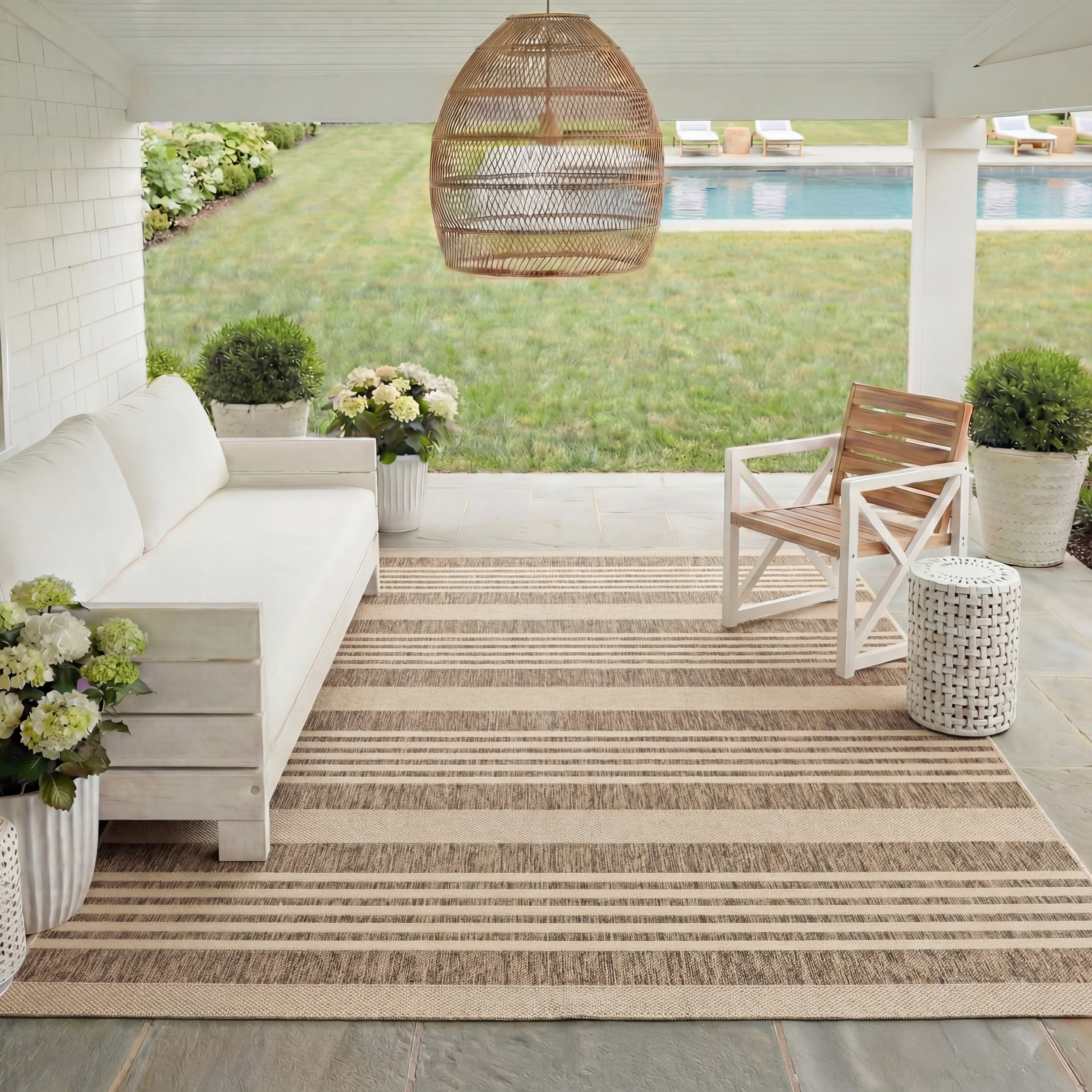 Safavieh Courtyard Caroline Striped Indoor/Outdoor Area Rug, Brown/Bone, 4' x 4' Square