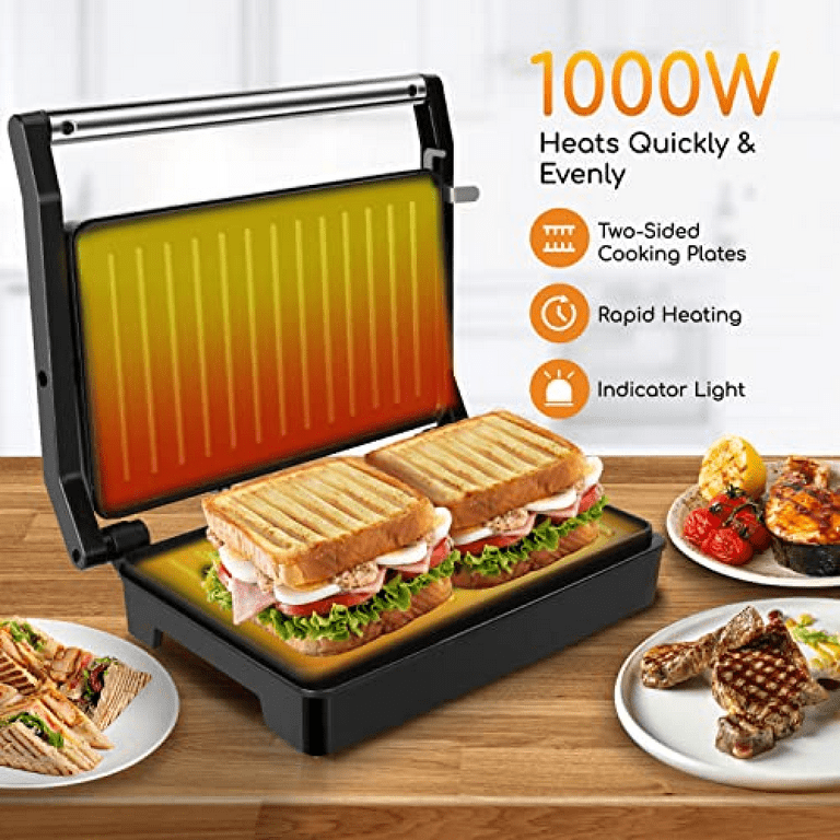 5 in 1 Indoor Grill, Panini Press Grill Sandwich Maker, CATTLEMAN CUISINE  Electric Contact Grill and Griddle, Smart Probe, LCD Display, Stainless