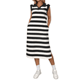 thumbnail image 1 of Vestido de Verano A Rayas para Mujer, Corte A, Informal, con Mangas , Cuello de Solapa, Estilo Camiseta, con Bolsillos, Color Negro, Talla L, 1 of 9