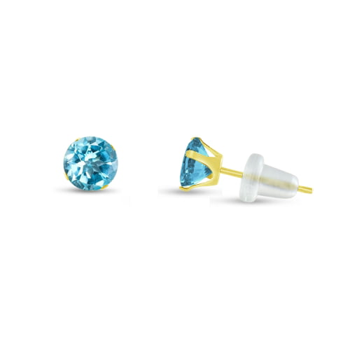 Round Genuine Sky Blue Topaz 10K Yellow Gold Stud Earrings Choose Your Size 
