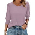 thumbnail image 4 of Jalioing Women's Casual Striped Shirts 3/4 Puff Sleeve Crew Neck Fashion Tunic Blouses Summer Dressy Tops, 4 of 5