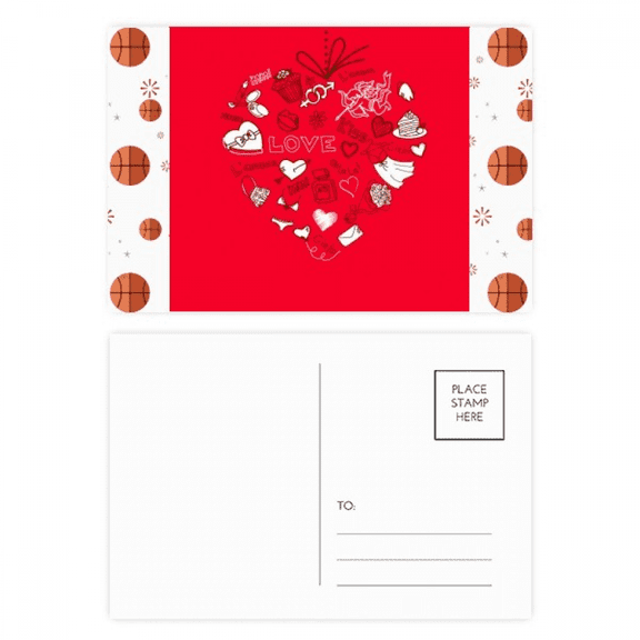 Valentine's Day Red White Heart Basketball Postcard Set Thanks Card Mailing Side 20pcs