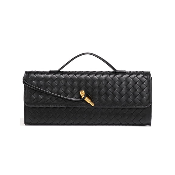 TKWEO Women's PU Leather Woven Evening Clutch Crossbody, Black