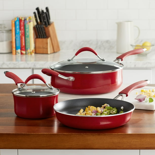 The Pioneer Woman Frontier 5Piece NonStick Aluminum Cookware Set, Red
