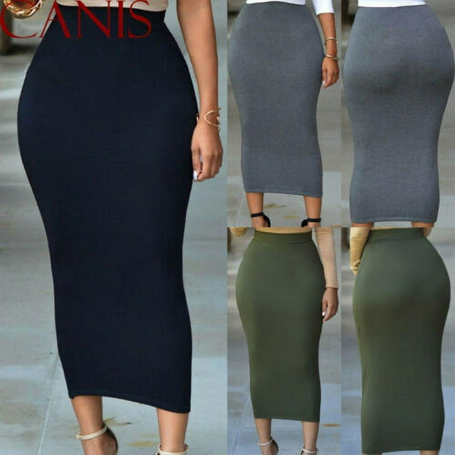 PENGXIANG Femmes Casual Taille Haute Jupe Longue Bodycon Extensible Maxi Jupe Crayon Jupes Chaud