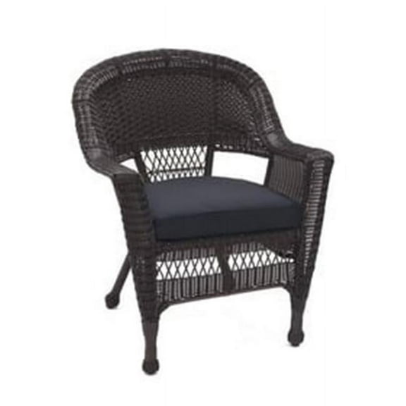 Jeco W00201-4-C-FS017-CS Espresso Wicker Chair with Black Cushion - Set of 4