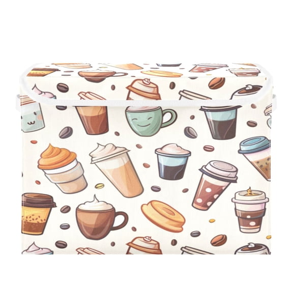 Storage Box With Lid 16.5x12.6x11.8In Foldable Stacked Household Storage Box Cartoon Coffee Mug