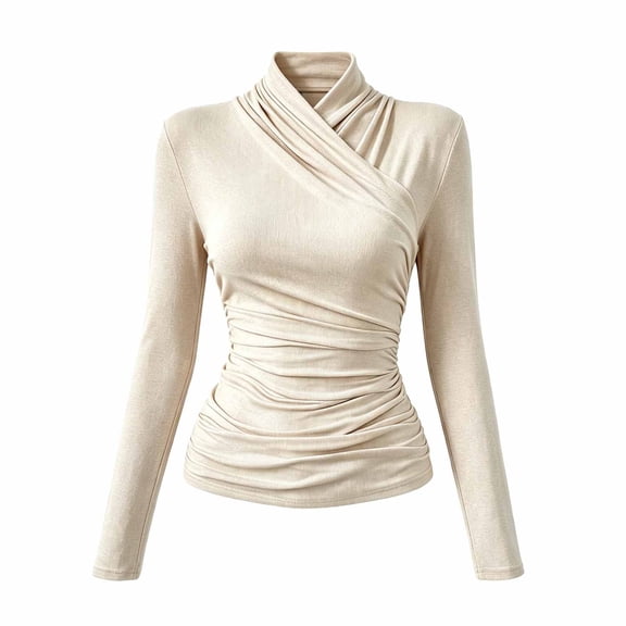Long Sleeve Shirts for Women Fitted Shirts Draped Tops Vacation Outfits Y2k Basic Shirts Going Out Tops Fall Outfits Work Blouse Beach Vacation High Neck Business Casual