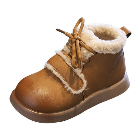 NOKIO Thick-Soled Small Leather Shoes Big Kids Girls Autumn and Winter Velvet Loafers one-Pedal Lazy Shoes Warm Shoes Fashion Big Kids Winter Water Proof Flat Keep Warm Snow Boots Comfortable Shoes