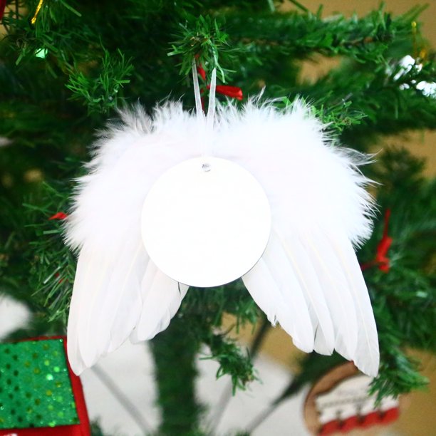 Adornos de Navidad en blanco para sublimación, almacén de EE. UU., China, adorno de sublimación de ala de Ángel blanco, adorno de plumas en blanco