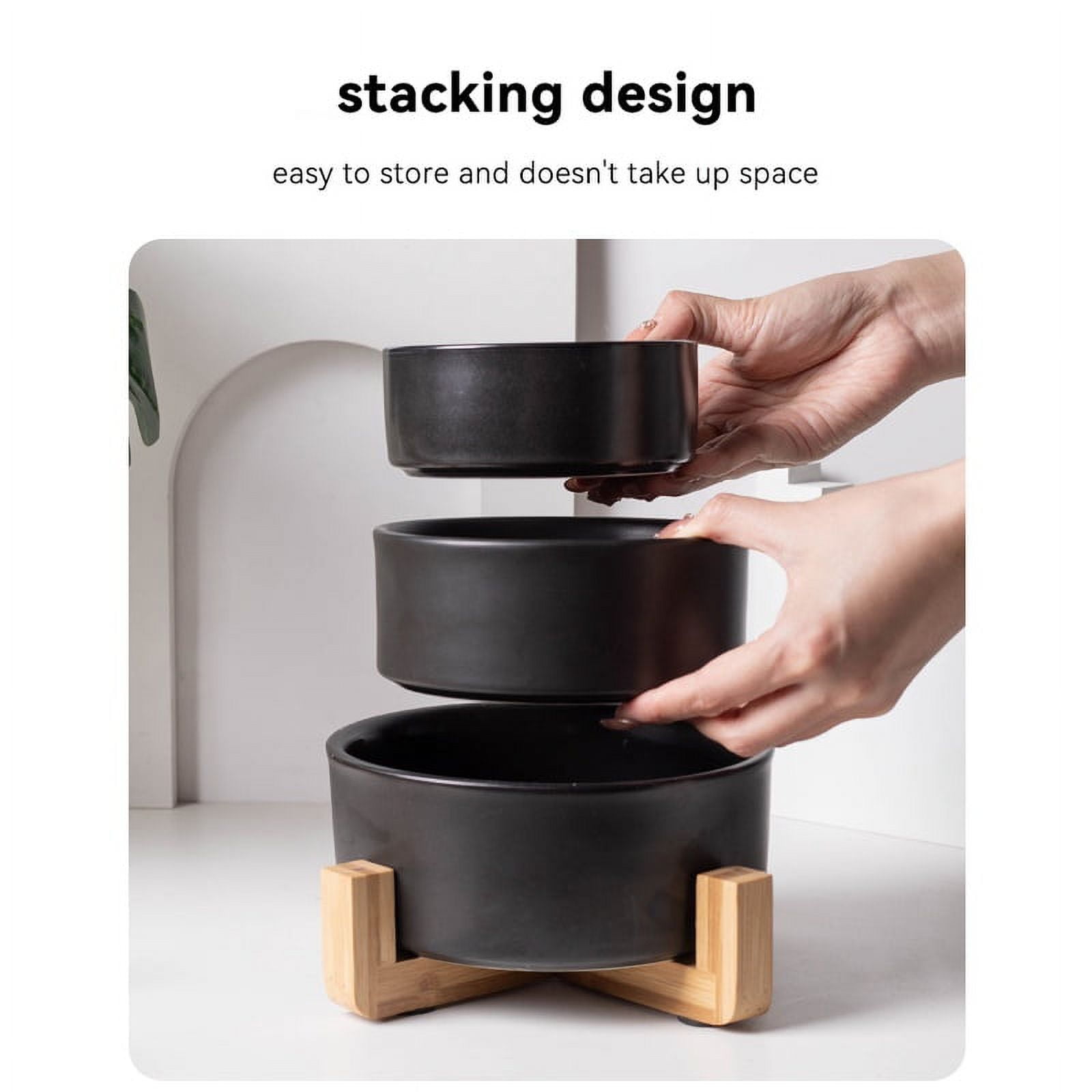 Cat Black Ceramic Bowl Pet Food Water Feeders Dogs Double Drinking Eating Feeding Bowls with Stand