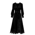 thumbnail image 5 of Ygbgbb Women's Long Sleeve V‑Neck Midi Dress, Lace Trim Bow Waist Medieval Gothic Dress for Halloween Cosplay Themed Parties Black L, 5 of 5