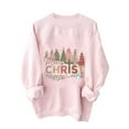 thumbnail image 2 of Womens Tops Plus Size Christmas Printed Long Sleeved Round Neck Off Shoulder Sweatshirt Pink4 S, 2 of 5