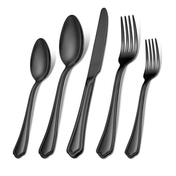 Vesteel 40-Piece Black Silverware Set for 8, Stainless Steel Flatware Cutlery Set with Scalloped Edge, Modern Tableware Eating Utensils Set