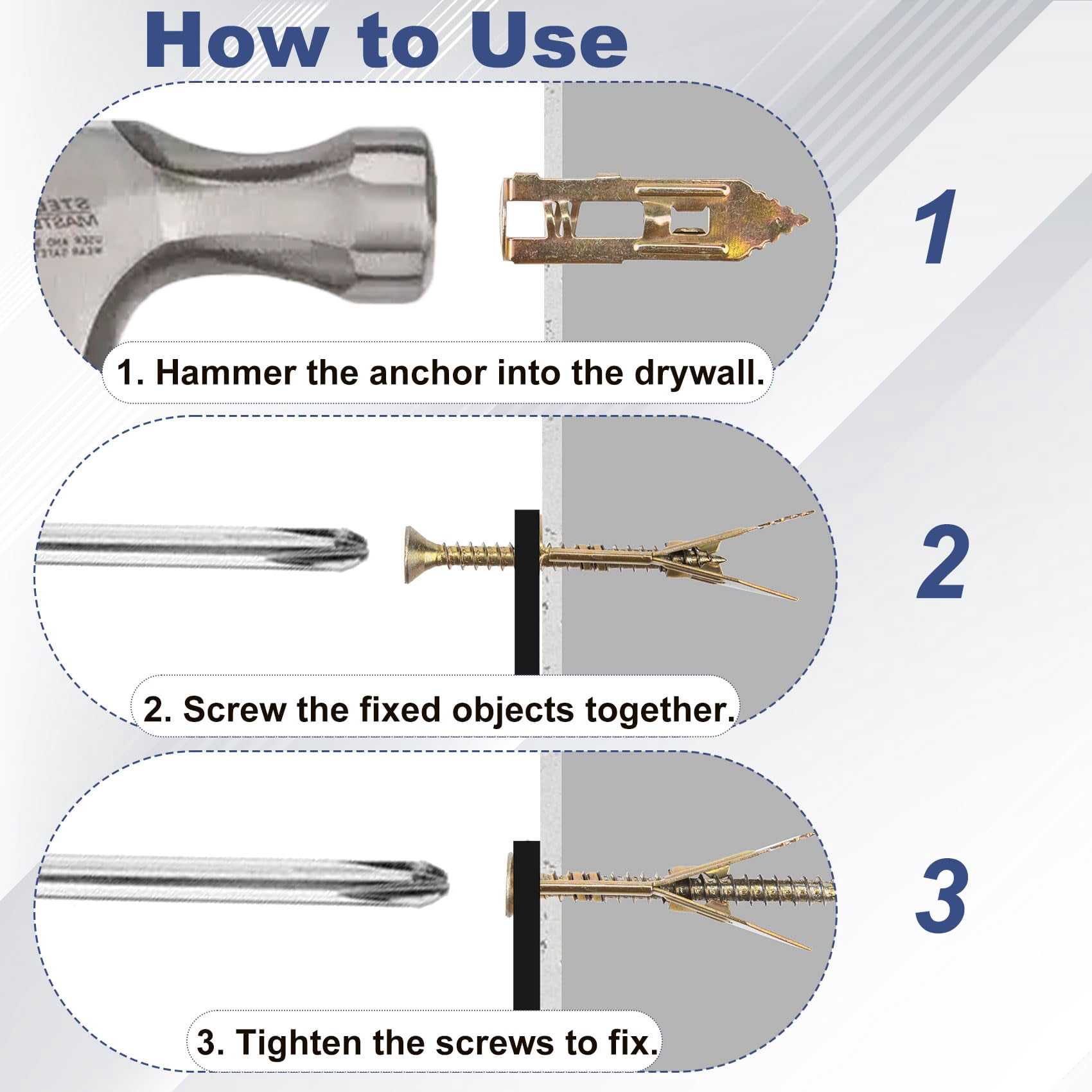 80 Pcs Self-Drilling Anchor Screws, Zinc Plated Steel Drywall Anchors, Heavy Duty Metal Expansion Bolt, No Drill or Holes, for TV, Shelf Straps, Gypsum Boards, Cabinets