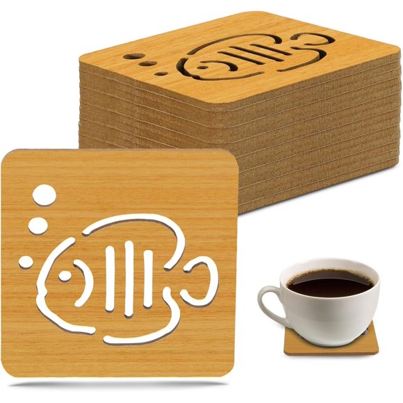 Yitexin 15 Pcs Fish-Pattern Hollow Wooden Coasters for Coffee Table, Wood Drink Coasters with Non-Slip Dots, Modern Cup Coasters Teacup Mat Pad for Bar Tableware Bowl Protection