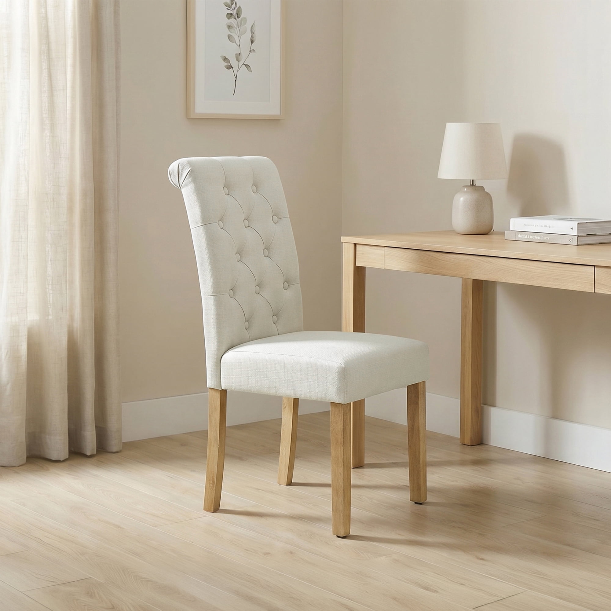 Alden Design Tufted Upholstered High Back Parson Dining Chair, Set of 2, Beige