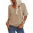 thumbnail image 2 of Women's 3/4 Sleeve Shirts V Neck Loose Fitting Tops Casual Solid Color Tshirts  Basic Tunic Summer Ladies Tops, 2 of 8