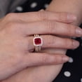 thumbnail image 2 of 2.50 Carat Perfect Princess cut Ruby and Diamond Trio Halo Wedding Ring Set on 10k Rose Gold, 2 of 3