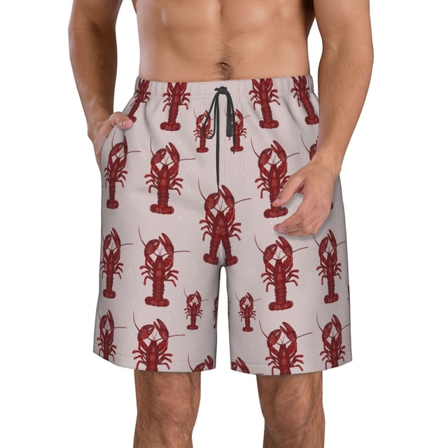 Balery Red Lobster With Claws Traje de Baño Estilo Hawaiano para Hombre, Shorts de Secado Rápido con Bolsillos-3X-Large