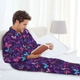 thumbnail image 6 of Naloa Bright Purple Butterflies Men’s Pajamas Set - Long Sleeve Button Down Sleep Shirt and Pajama Bottoms Sleepwear Set-X-Large, 6 of 7
