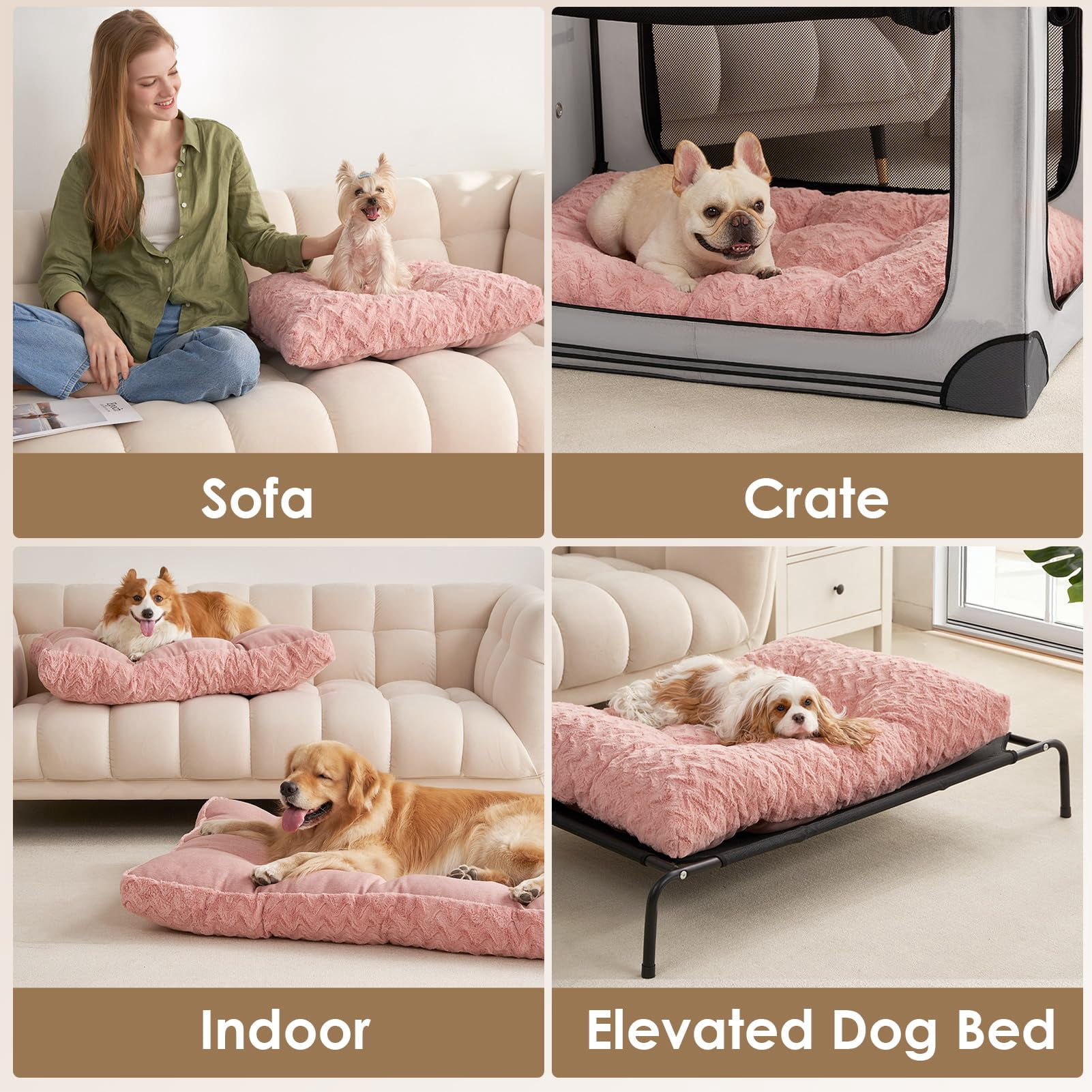 Washable Xl Dog Bed For Crate 41x27 Inch  Reversible Kennel Pad Extra Large Dogs Weight Up To 75 Lbs Plush And Comfy Pet Sleeping Mat Pink