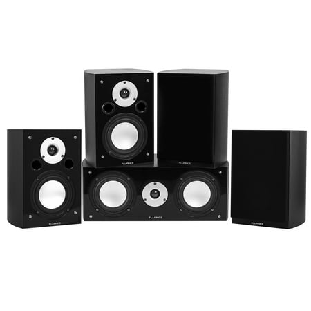 Fluance Reference Series Compact Surround Sound Home Theater 5.0 Channel Speaker System including Two-way Bookshelf, Center Channel, and Rear Surround Speakers - Black Ash