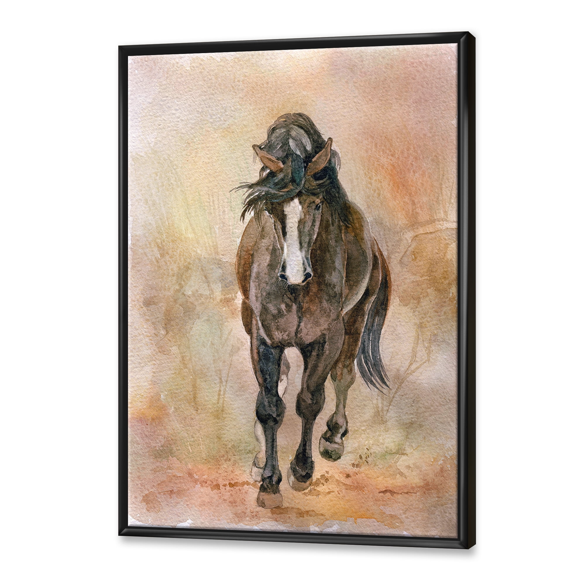 Designart 'Abstract Portrait Of Beautiful Chestnut Horse II' Farmhouse Framed Canvas Wall Art Print