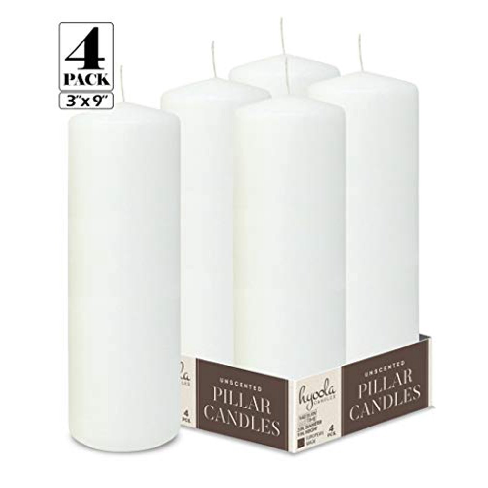 Hyoola, 3 x 9 Inch Unscented Dripless Pillar Candles White Color (4