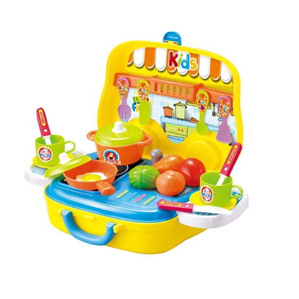 Ounissouiy Juego de simulación para niños, vajilla de cocina, Maleta de vestir, vajilla de cocina, Maleta de vestir, juego de juguetes de Muebles de casa de muñecas Amarillo