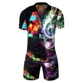 thumbnail image 2 of Vedolay Matching Short Sets Men's 2 Piece Casual Outfits Printed Short Sleeve Zipper Polos Suits,Black XXL, 2 of 3