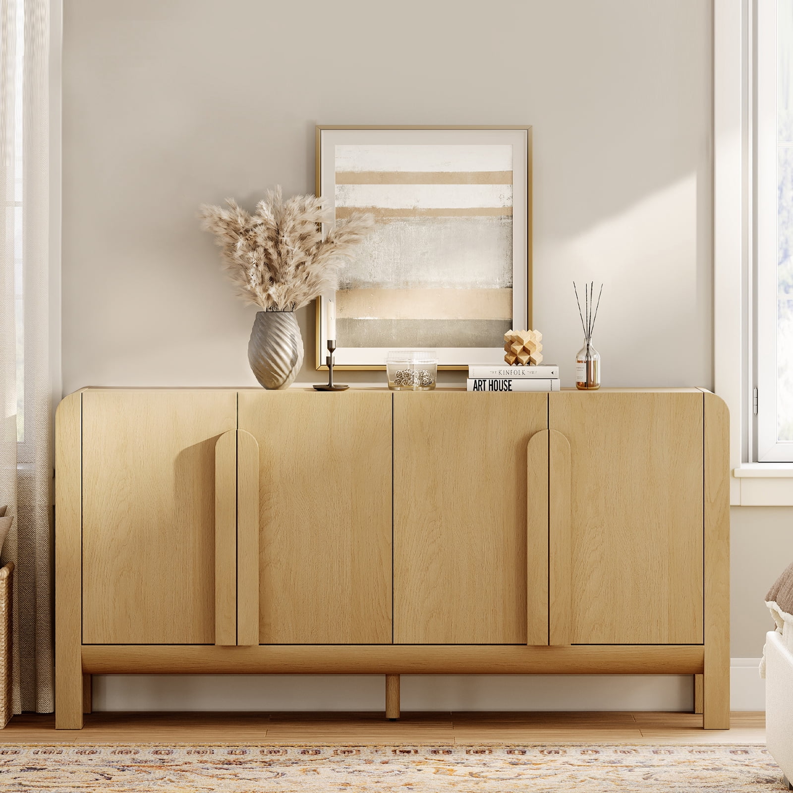 Modern 63" Wooden Sideboard Buffet Cabinet with Storage, Mid-century Credenza with Doors and Adjustable Shelves for Kitchen Living Room, Dining Room