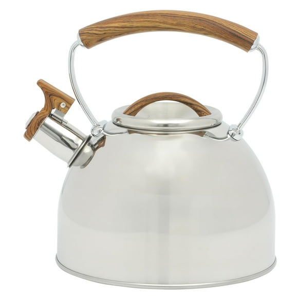 Tetera Mr. Coffee Fremont de 1,9 L con mango de madera de acero inoxidable