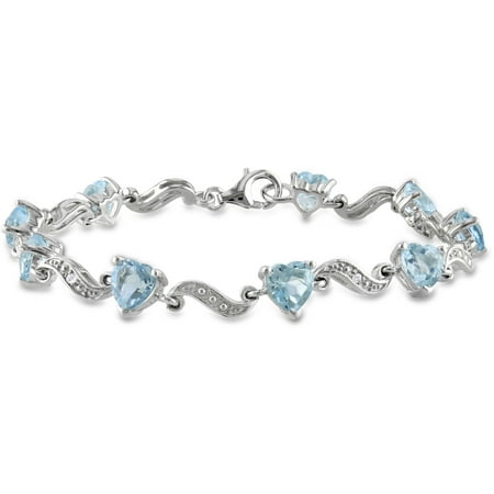 8-2/5 Carat T.G.W. Blue Topaz and Diamond-Accent Sterling Silver Heart Bracelet, 7