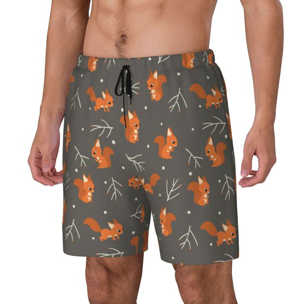 Balery cute fall fox leaf Bañador para hombre, shorts de playa de secado rápido con entrepierna y forro de compresión-Large