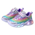 thumbnail image 3 of yboeqw Little Girls Hook and Loop Light‑Up Sneakers Rainbow Star Print LED Flashing Sole Lightweight Non‑Slip Casual Athletic Shoes for Little Girls, 3 of 7
