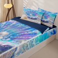 thumbnail image 3 of jejeloiu Magical Seashell Pearl Zipper Full Size Comforter Sets with Fitted Sheet and 2 Pillowcases For Girls,Sparkle Beach Starfish Zipper Bedding Set,Blue Purple,Navy Blue Reversible,4-Piece, 3 of 7